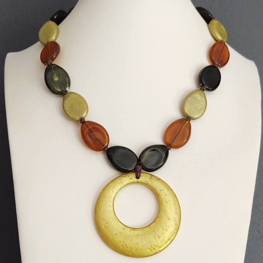 Green, orange and yellow circle pendant necklace
